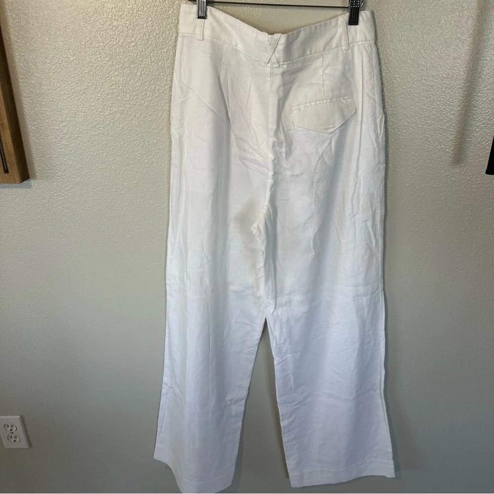 Banana Republic High-Rise Linen-Cotton Wide-Leg Trouser Pants in White, Size 6